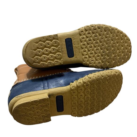 L.L. Bean Womens Duck Boots Tan Blue Leather Waterproof Snow Ankle Boots Size 7M - Picture 7 of 14